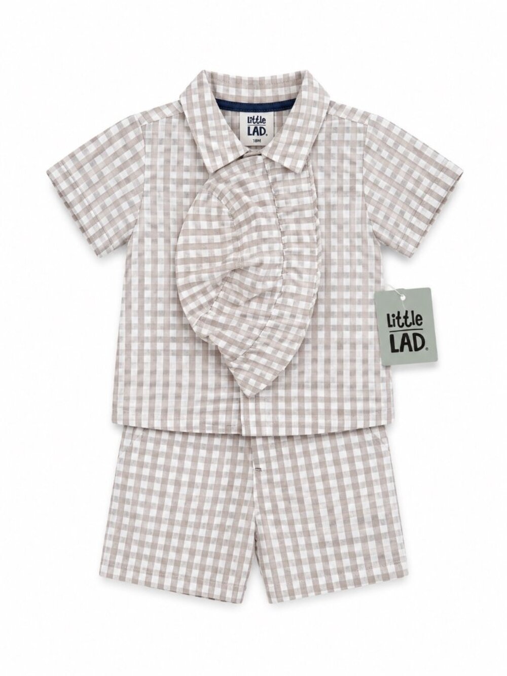 Little Lad 18M Gray Gingham Outfit Set NWT Shirt Shorts Hat 3 Piece